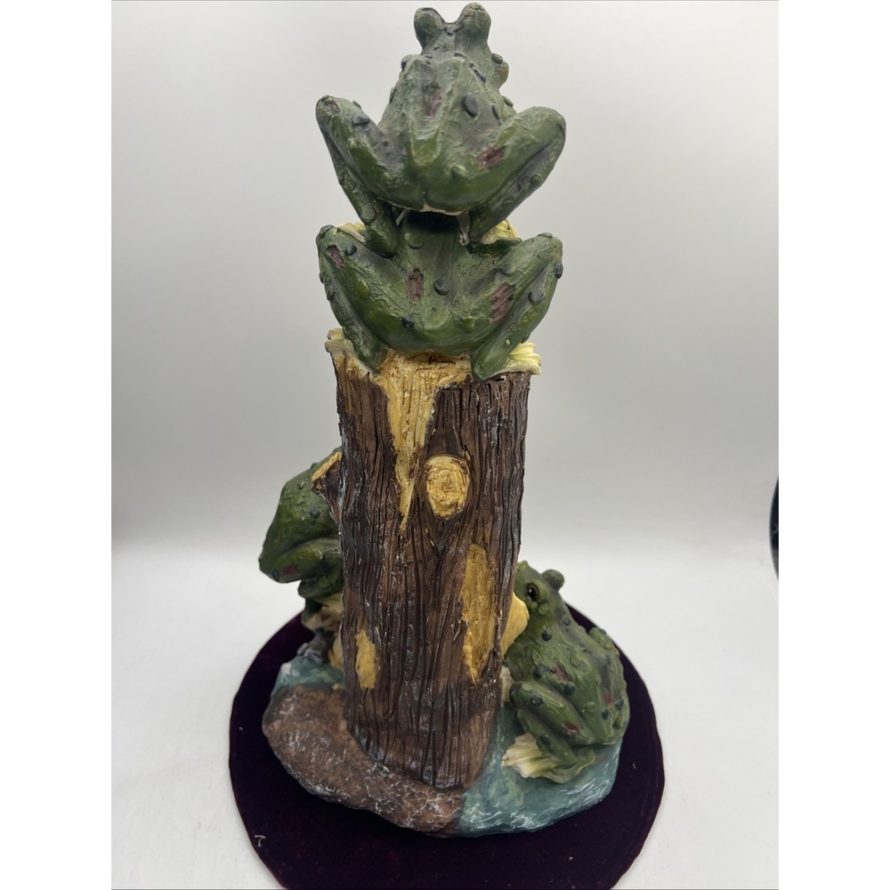 Frog Garden Statue Resin Welcome Sign Tall 16" Toadstools Logs Stacked Outdoor - Picture 8 of 10